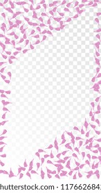 Pink Rose Petals Falling Down. Isolated Vector illustration of Rose Petals. Flying Pink Sakura Blossom Background. Design of Greeting or Invitation Card. 
