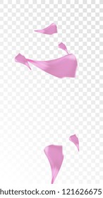 Pink Rose Petals Falling Down. Isolated Vector illustration of Rose Petals. Flying Pink Sakura Blossom Background. Design of Greeting or Invitation Card. 
