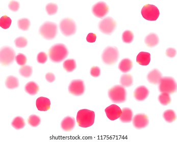 Pink rose petals falling vector valentine background. Delicate showering flower bloom parts vector. Crimson rose red pink petals spa background. Valentine or natural cosmetics design.