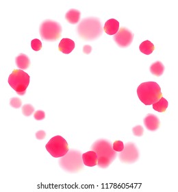 Pink rose petals falling vector valentine background. Romantic 3d flower parts shower isolated on white. Crimson rose red pink petals spa background. Birthday or natural cosmetics design.
