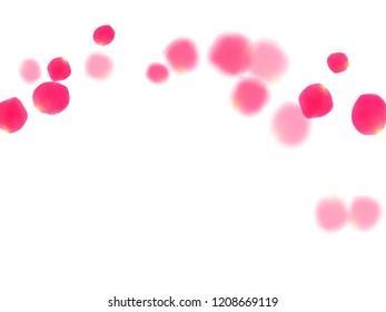 Pink rose petals falling vector valentine background. Glamour showering flower blooming parts vector. Crimson rose red pink petals spa background. Valentine or natural cosmetics design.