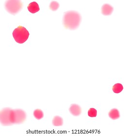 Pink rose petals falling vector valentine background. Detailed showering flower blossom parts vector. Crimson rose red pink petals spa background. Wedding invitation or natural cosmetics design.