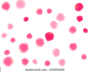 Pink rose petals falling vector valentine background. Airy showering flower bloom parts vector. Crimson rose red pink petals spa background. Valentine or natural cosmetics design.