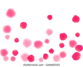 Pink rose petals falling vector valentine background. Airy showering flower blooming parts vector. Crimson rose red pink petals spa background. Birthday or natural cosmetics design.