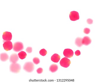 Pink rose petals falling vector valentine background. Beautiful showering flower bloom parts vector. Crimson rose red pink petals spa background. Birthday or natural cosmetics design.