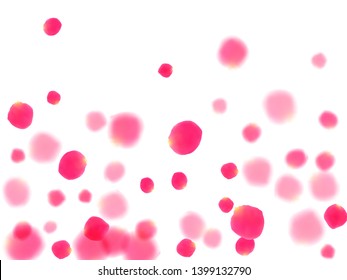 Pink rose petals falling vector valentine background. Chaotic showering flower blossom parts vector. Crimson rose red pink petals spa background. Birthday or natural cosmetics design.