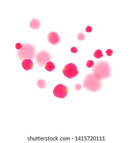 Pétalos de rosa rosados que caen sobre el fondo vectorial. Vector de partes floridas iluminadas. Crimson rosados pétalos rosados fondo spa. Diseño de San Valentín o cosméticos naturales.