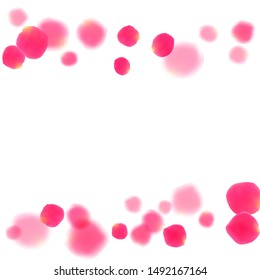 Pink rose petals falling vector valentine background. Fresh showering flower blossom parts vector. Crimson rose red pink petals spa background. Anniversary or natural cosmetics design.