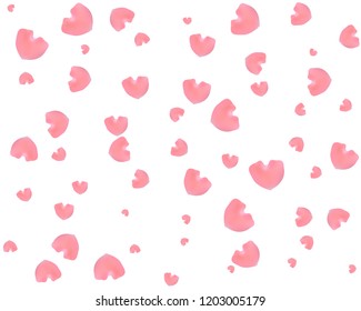 Pink rose petals. Floral background. The shape of a heart. Valentines day. Vector illustration.