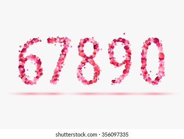 Pink rose petals numeral figures. 6, 7, 8, 9, 0