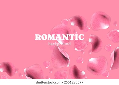 Pink rose petals realistic romanic background vector