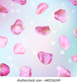 Pink rose petals. Realistic vector illustration