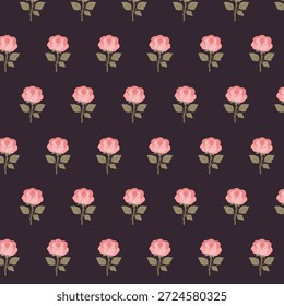 Patrón transparente rosa rosa, muestra disponible en el panel de muestras, ramo floral sobre fondo oscuro