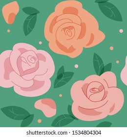 Pink rose seamless pattern. Vintage style. Seamless floral pattern with roses. Background for wrapping paper, fabric, poster or wallpaper.