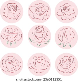 Rosa Rose Set Rosa Rosa Symbol Set rote Rosen Symbole Set