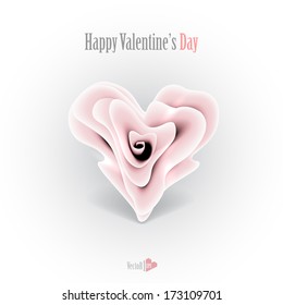 Pink Rose In The Shape Of A Heart. Happy Valentines Day.  Vector Illustration. Eps 10.