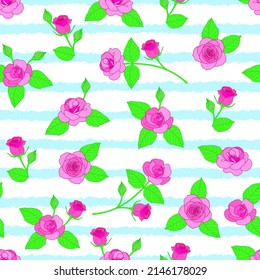 pink rose stripes seamless pattern. floral garden. good for fabric, dress, fashion, wallpaper, wrapping, etc.