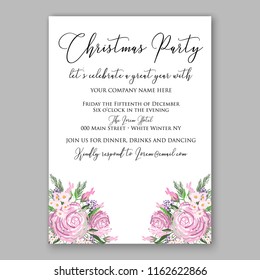 Pink rose vector background christmas party invitation wedding card template