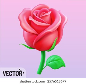 Pink rose. Vector icon in 3D plastic style.