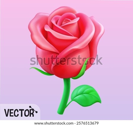Pink rose. Vector icon in 3D plastic style.