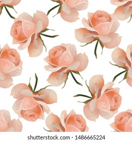 Pink Rose. Vector illustration. Seamless background pattern. Floral botanical flower. Wild leaf wildflower isolated. Exotic tropical hawaiian jungle. Fabric wallpaper print texture.