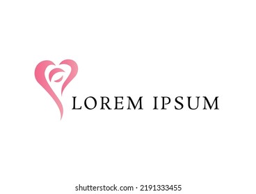 pink rose vector logo design template, heart icon, curve floral abstract sign, vector illustration