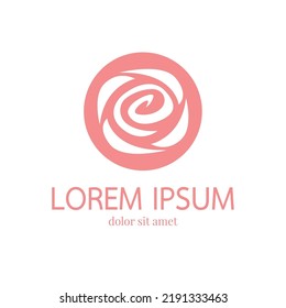 pink rose vector logo design template, beauty icon, curve floral abstract sign, vector illustration