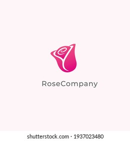 Pink rose vector logo. Rose emblem