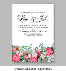 Pink rose wedding invitation