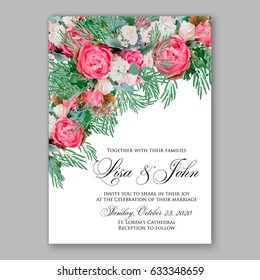 Pink rose wedding invitation