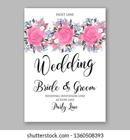 Pink Rose wedding invitation card template peony ranunculus vector background for baby shower bridal shower invitation Winter floral pattern