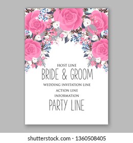 Pink Rose wedding invitation card template peony ranunculus vector background for baby shower bridal shower invitation Winter floral pattern