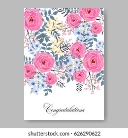 Pink rose wedding invitation vector template