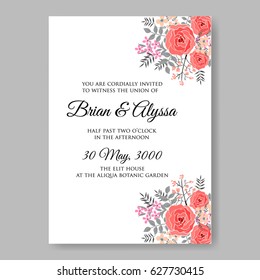Pink rose wedding invitation vector template