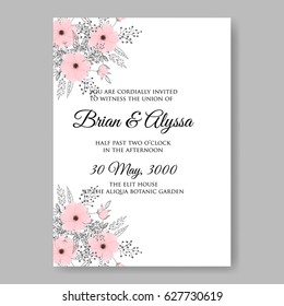 Pink rose wedding invitation vector template