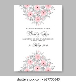 Pink rose wedding invitation vector template