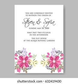 Pink rose wedding invitation vector template