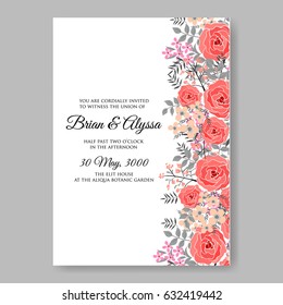 Pink rose wedding invitation vector template