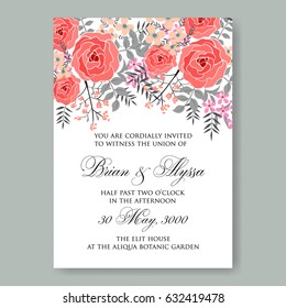 Pink rose wedding invitation vector template