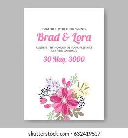 Pink rose wedding invitation vector template