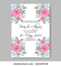 Pink rose wedding invitation vector template