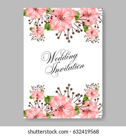 Pink rose wedding invitation vector template