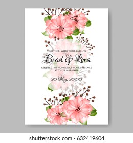 Pink rose wedding invitation vector template