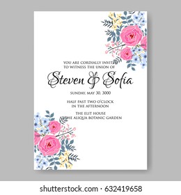 Pink rose wedding invitation vector template
