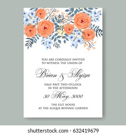 Pink rose wedding invitation vector template