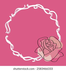Pink Rose with White Wavy Frame Design
