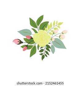 pink rose yellow green leaves wedding invitation card and flower poster