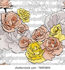 pink rose and yellow rose on white stripe background,vector