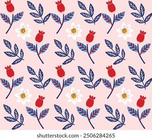 Patrón floral rosa rosa mosqueta, textura de té de invierno, fondo transparente para el embalaje, papel de regalo y papelería, ilustración plana de Vector moderno.