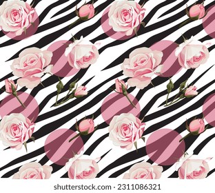 pink roses with big dots over zebra print